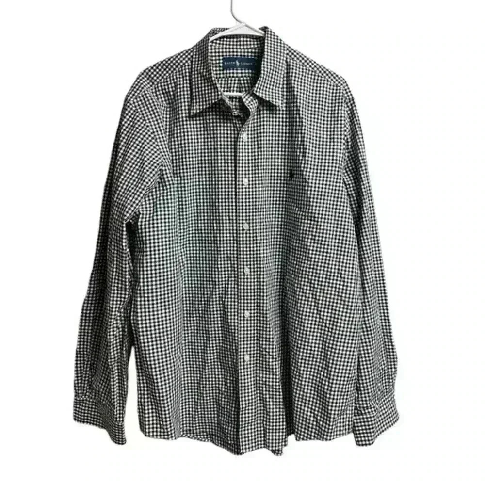 Ralph Lauren Black and White Gingham Button Up Men's Shirt Size‎ XL